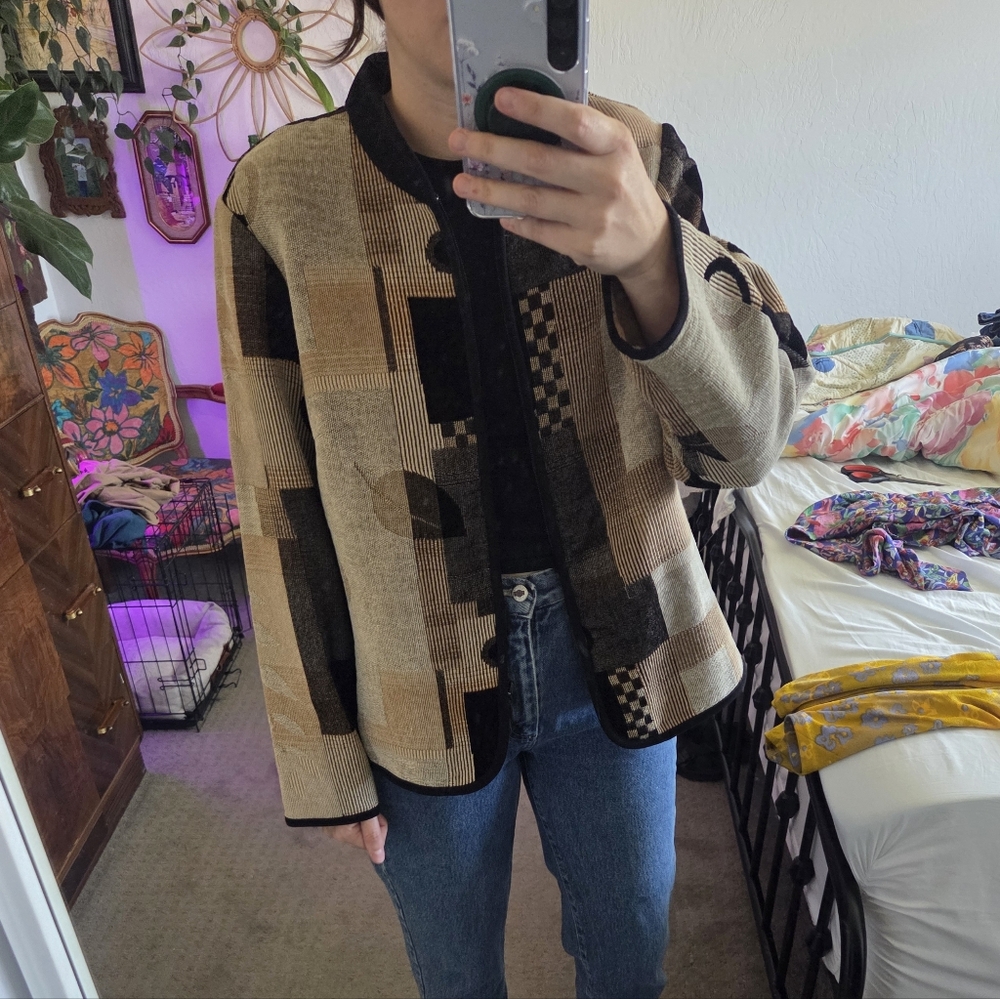 Dressbarn Black and Tan Patchwork Jacket